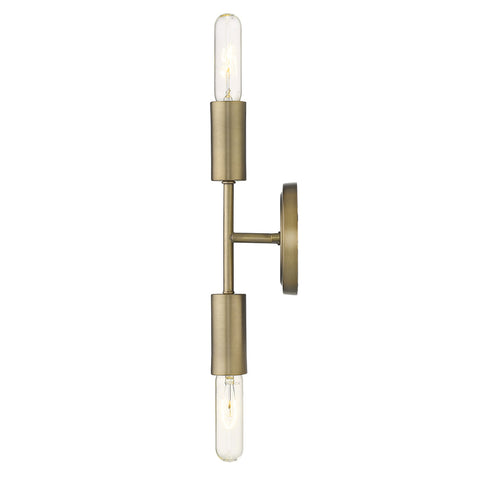 Two Light Dull Gold Narrow Bulb Wall Light