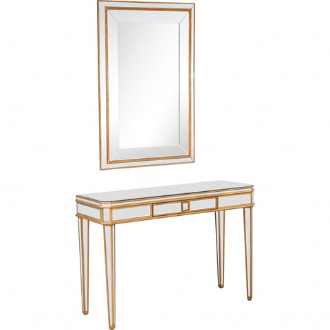 Antiqued Gold Finish Mirror and Console Table