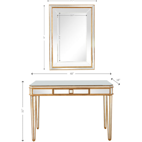 Antiqued Gold Finish Mirror and Console Table