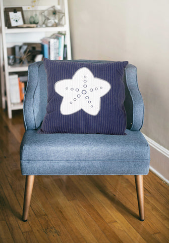 Nautical White Star Blue Square Accent Pillow