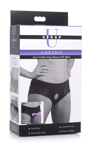 Lace Envy Black Crotchless Panty Harness