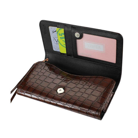 Reiko Crocodile Pattern Purse Wallet Case Samsung Galaxy Note3/note2 Brown (6.3x2.9x0.5 Inches)