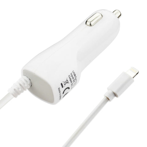 Reiko 8pin Car Charger With Built In Usb Cable In White For Iphone 6/ 6s/ 6 Plus/ 6s Plus/ Iphone 7/ Iphone 7 Plus