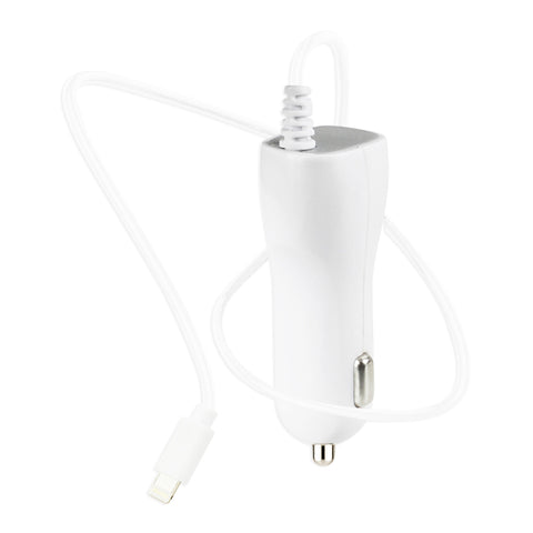 Reiko 8pin Car Charger With Built In Usb Cable In White For Iphone 6/ 6s/ 6 Plus/ 6s Plus/ Iphone 7/ Iphone 7 Plus