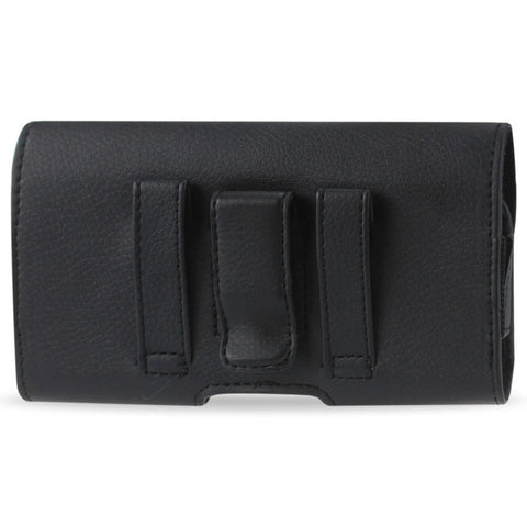 Reiko Horizontal Leather Pouch With Embossed Logo In Black (6.1x3.3x0.5 Inches)