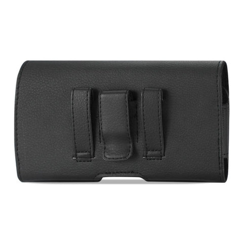 Reiko Leather Horizontal Phone Pouch With Embossed Logo In Black (5.2x3.0x0.8 Inches)