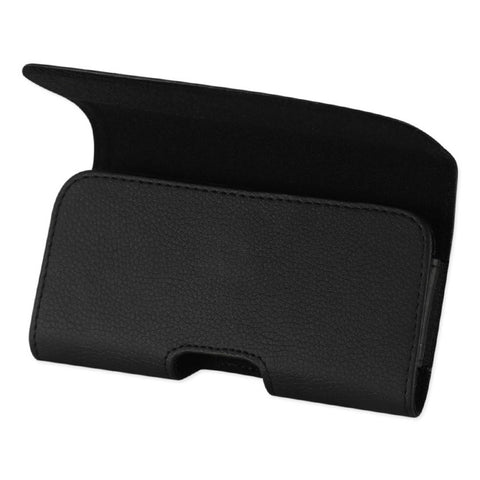 Reiko Leather Horizontal Phone Pouch With Embossed Logo In Black (5.4x3.0x0.8 Inches)