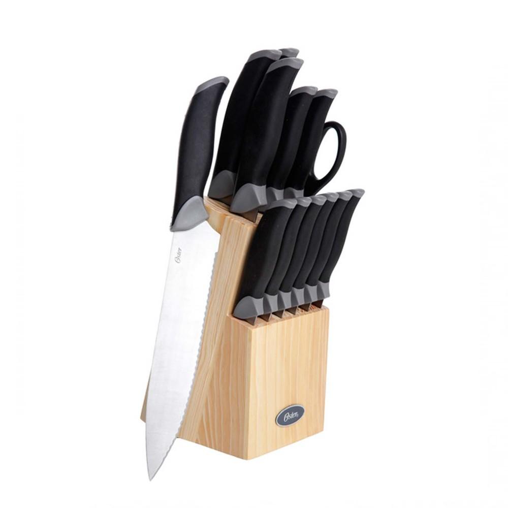 Oster Lingbergh 14 Piece Stainless Steel Cutlery Knife Set With Pine Wood Block