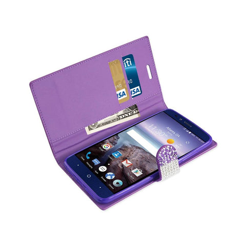 Reiko Zte Grand X Max 2 Diamond Rhinestone Wallet Case In Purple