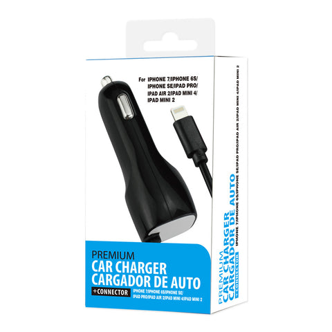 Reiko 8pin Car Charger With Built In Usb Cable In Black For Iphone 6/ 6s/ 6 Plus/ 6s Plus/ Iphone 7/ Iphone 7 Plus