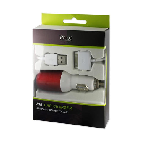 Reiko Iphone 4g 1 Amp Usb Car Charger With Cable In Red