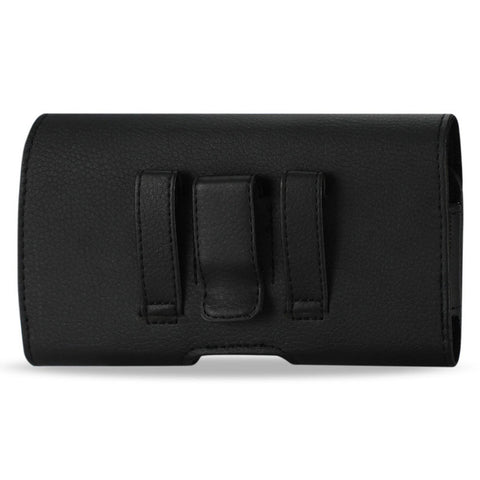 Reiko Leather Horizontal Phone Pouch With Embossed Logo In Black (5.7x3.0x0.5 Inches)