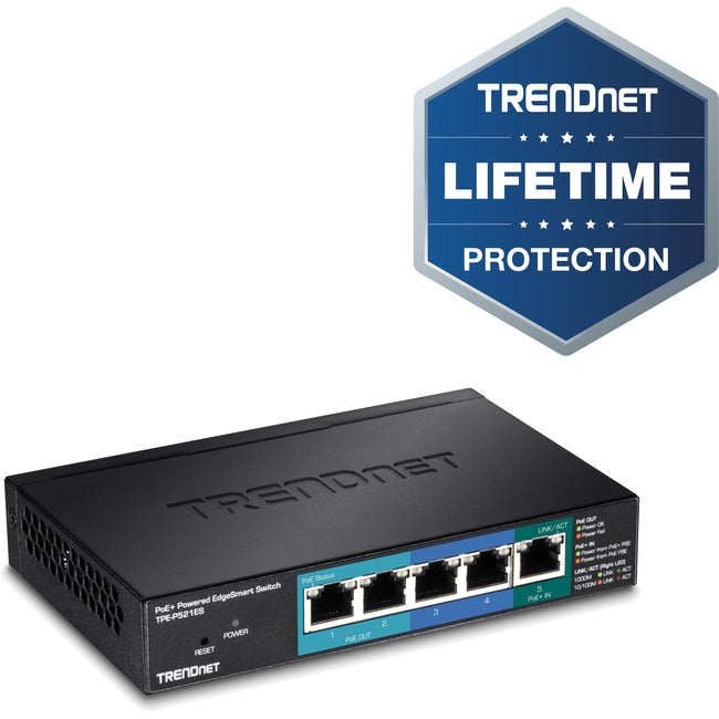 TRENDnet 5-Port Gigabit PoE+ Powered EdgeSmart Switch with PoE Pass Through (15W)