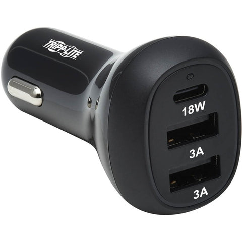 Tripp Lite USB Car Charger 3-Port 36W Max Charging USB C, 2 USB-A Black