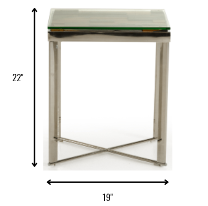 22" Mosaic Wood Steel and Glass End Table