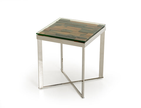 22" Mosaic Wood Steel and Glass End Table