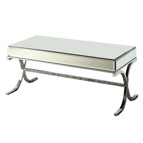 42" X 21" X 19" Mirrored Top And Chrome Coffee Table