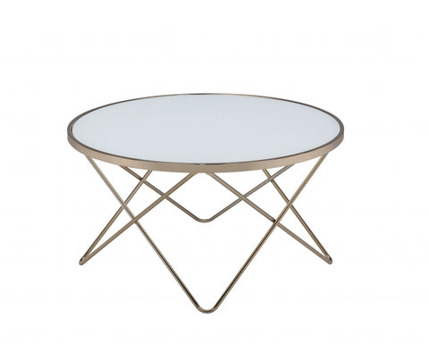 34" X 34" X 18" Frosted Glass Champagne Coffee Table