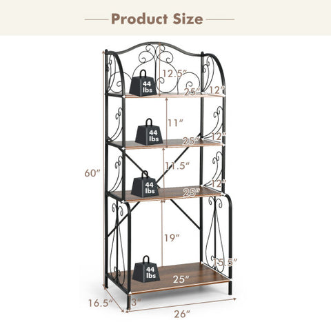 4-Tier Industrial Kitchen Baker's Rack with Open Shelves and X-Bar-Light Brown