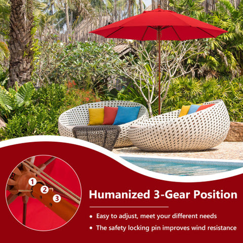 9.5 Feet Pulley Lift Round Patio Umbrella with Fiberglass Ribs-Red