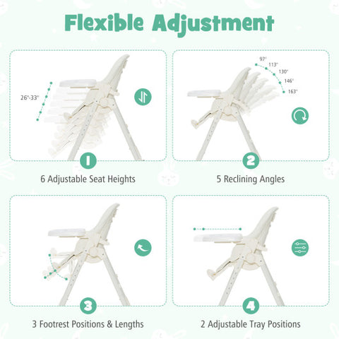 Folding High Chair with Height Adjustment and 360° Rotating Wheels