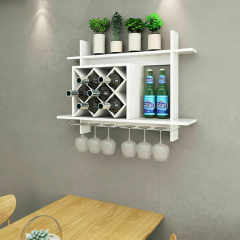 Household Wall Mount Wine Rack Organizer with Glass Holder Storage Shelf