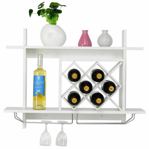 Household Wall Mount Wine Rack Organizer with Glass Holder Storage Shelf