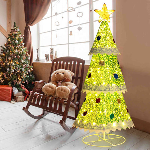 4.6 Feet Pre-Lit Pop-up Christmas Tree with 110 Warm Lights-Green