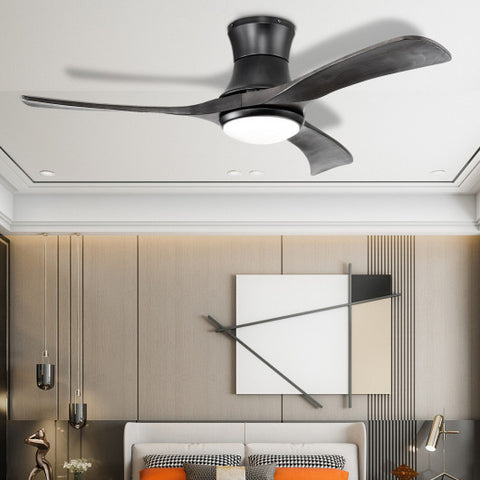 52 Inch Flush Mount Ceiling Fan with LED Light-Black