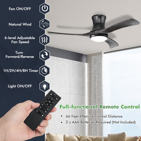 52 Inch Flush Mount Ceiling Fan with LED Light-Black