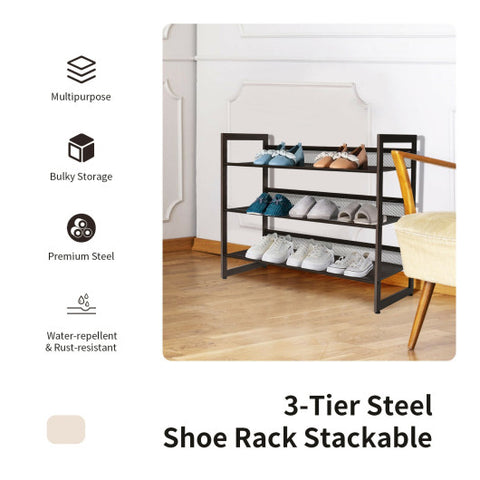 2/3/4 Tiers Flat and Slant Metal Shoe Rack for Entryway Hallway-3-Tier