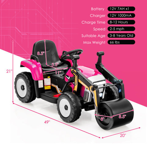 12V Kids Ride on Road Roller with 2.4G Remote Control-Pink