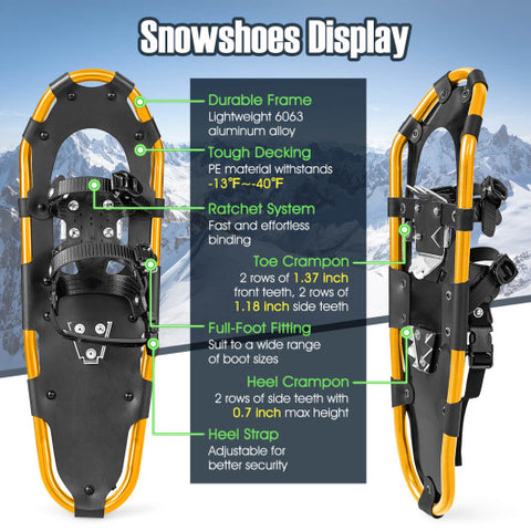 4-in-1 Lightweight Terrain Snowshoes with Flexible Pivot System-25 inches