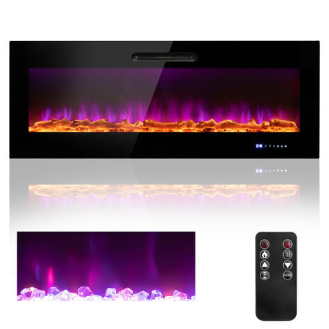 50/60 Inch Wall Mounted Recessed Electric Fireplace with Decorative Crystal and Log-50 inches