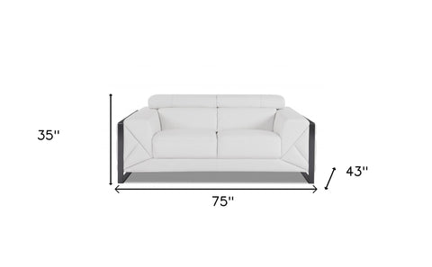 75" White Italian Leather and Chrome Love Seat