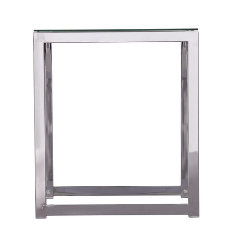 22" Chrome Glass And Iron Square End Table