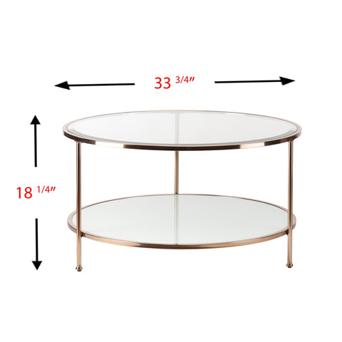 34" Gold Glass And Metal Round Coffee Table