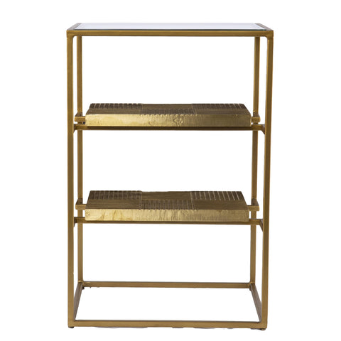 24" Brass Glass And Iron Rectangular End Table With Two Shelves