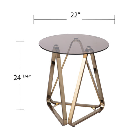 24" Champagne Glass And Iron Round End Table