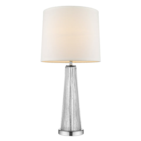 Chiara 1-Light Clear Glass And Polished Chrome Table Lamp With Off White Shantung Shade