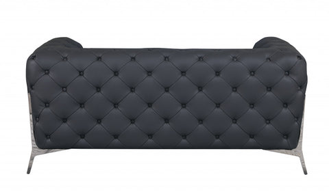 69" Dark Gray All Over Tufted Italian Leather and Chrome Love Seat