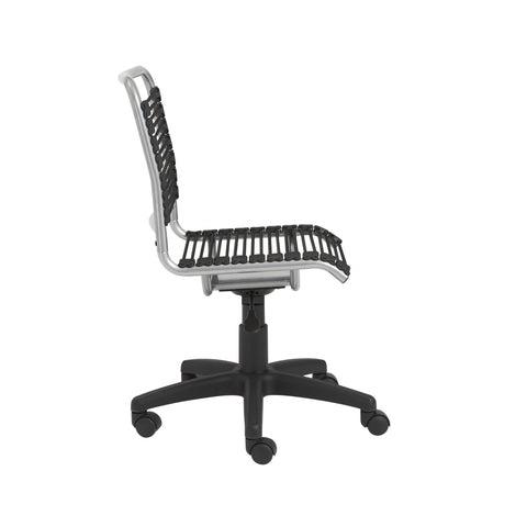 35" Chrome and Black Round Bungee Cord Low Back Office Chair