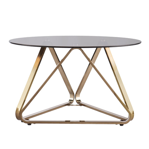 31" Champagne Glass And Metal Round Coffee Table