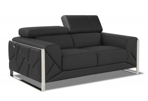 75" Dark Gray Italian Leather and Chrome Love Seat