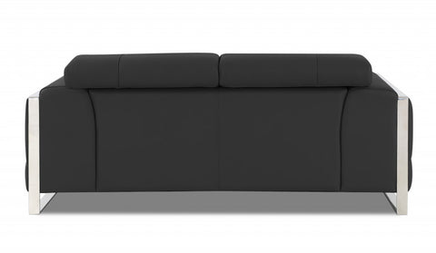 75" Dark Gray Italian Leather and Chrome Love Seat