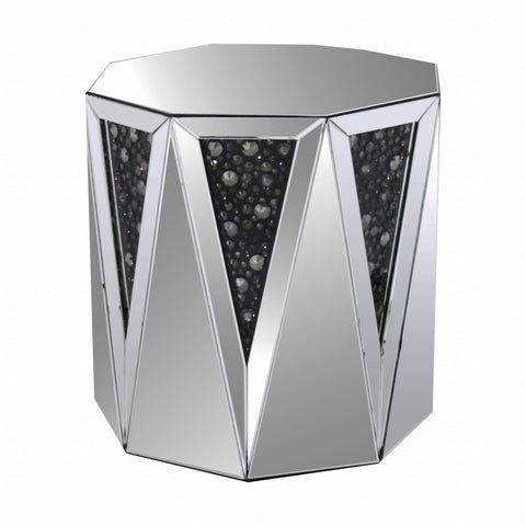 24" Silver And Faux Crystals Octagon Mirrored End Table