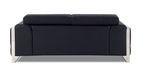 75" Black Italian Leather and Chrome Solid Color Love Seat