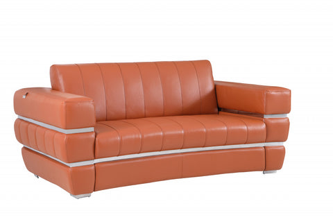 75" Camel Brown Italian Leather with Chrome Accents Love Seat