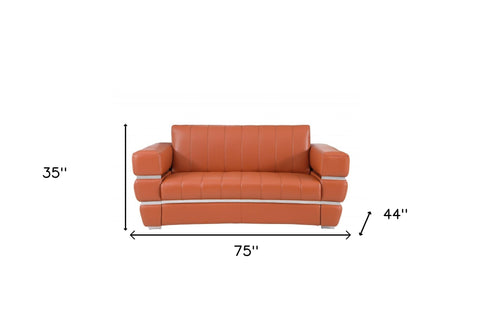 75" Camel Brown Italian Leather with Chrome Accents Love Seat