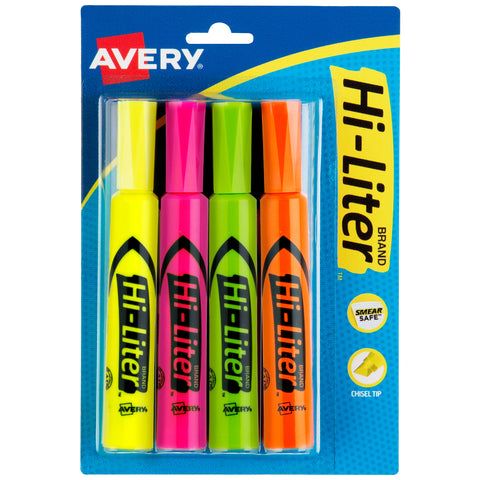 Hi-Liter® Desk-Style Highlighters, Assorted Colors, Smear Safe™, Nontoxic, 4 Per Pack, 4 Packs